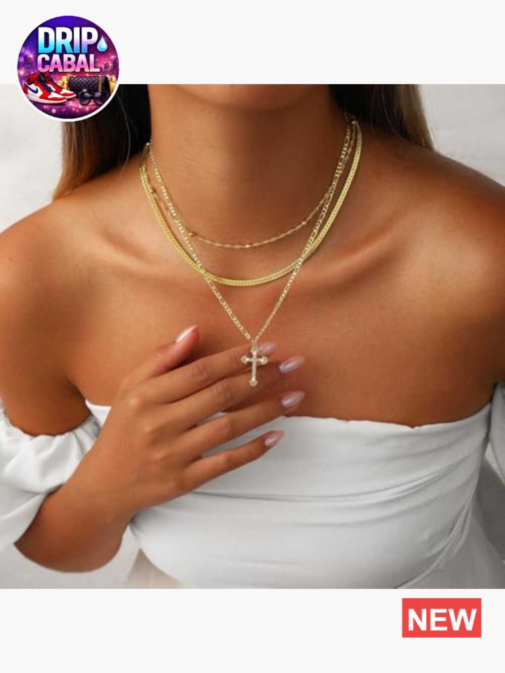 14k Gold Plated Dainty Heart Cross Pendant Choker Necklace Layered Faith - Picture 4 of 7